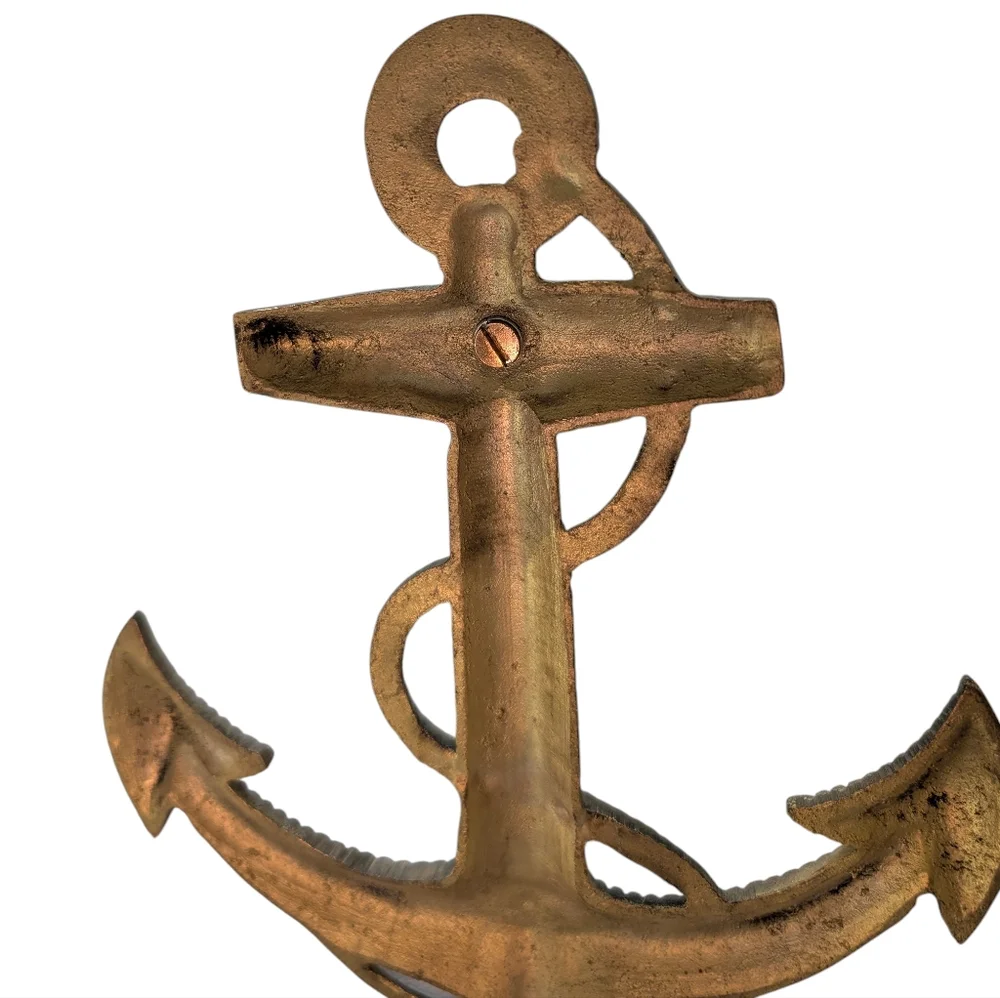 Vintage Large Cast Brass Anchor With Rope, Nautical Wall Mount. 7.5